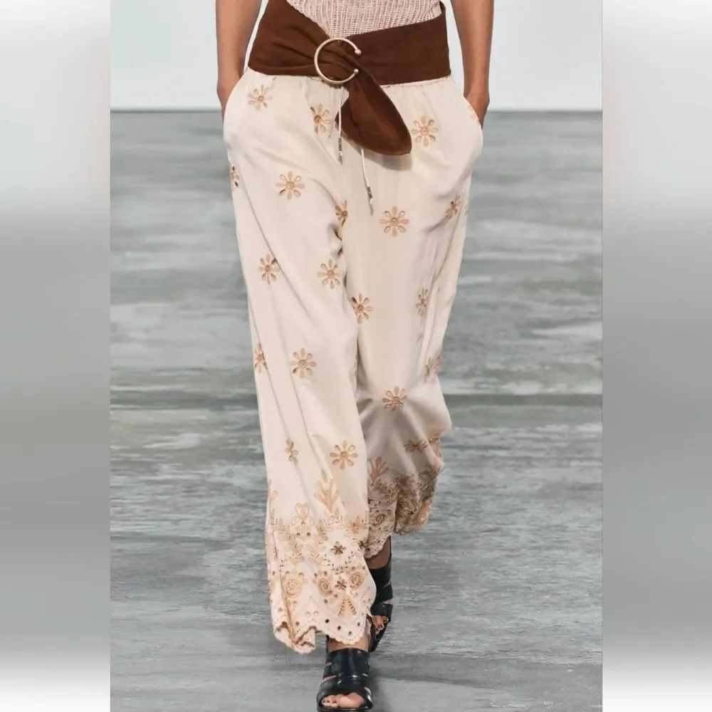 Zara ZW Embroidered Wide Leg Pants size M